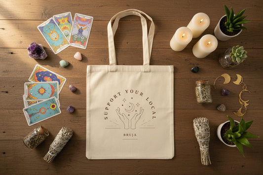 Tote Bag — “Support Your Local Bruja” Cotton Canvas Tote, Boho Witchy Market Bag