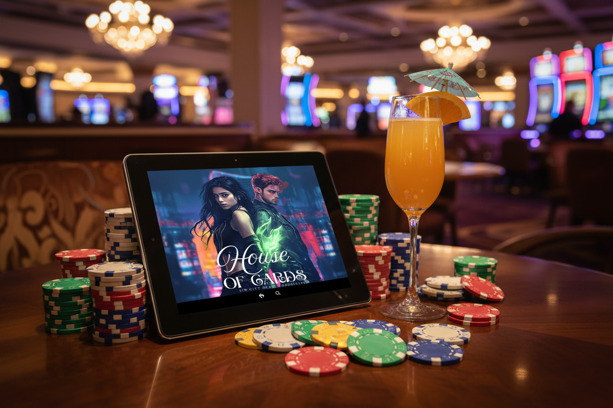 House of Cards with casino chips and mimosa