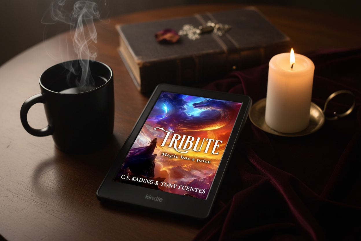 Tribute on E-reader with Coffee